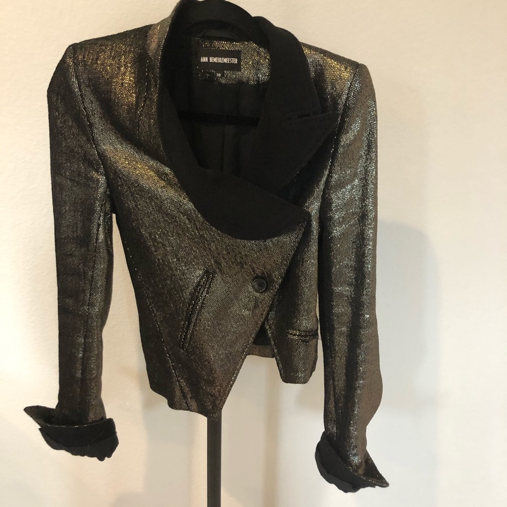 ANN DEMEULEMEESTER Gold Lame Asymmetrical Blazer - Picture 3 of 7